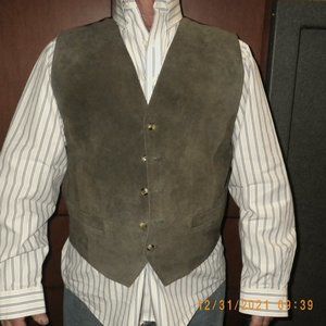 JOHN ASHFORD  SPORT OLIVE, MEN'S, 100% LEATHER SUIT DRESS OR CASUAL WAISTCOAT